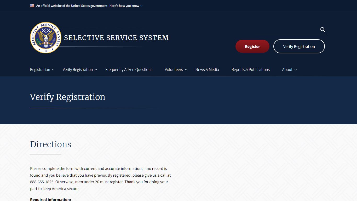 Verify Registration | Selective Service System